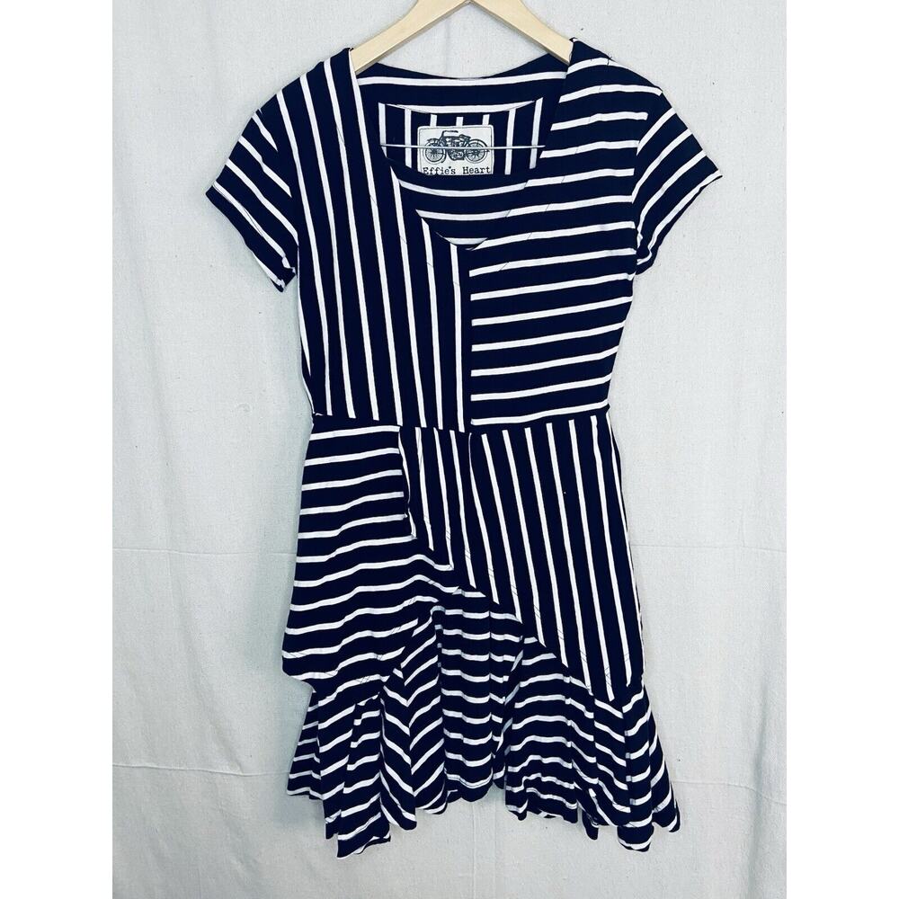 Effie’s Heart Two Piece Striped Skirt Set Women Medium Black White Asymmetrical